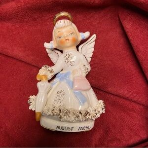 LEFTON Porcelain Figurine Is A Highly Collectible Birthday Angel With Gold Halo.